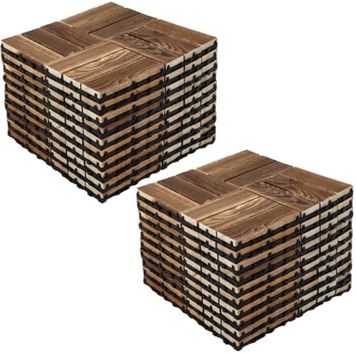 FAHKNS 20 PCS Acacia Wood Interlocking Deck Tiles by FAHKNS