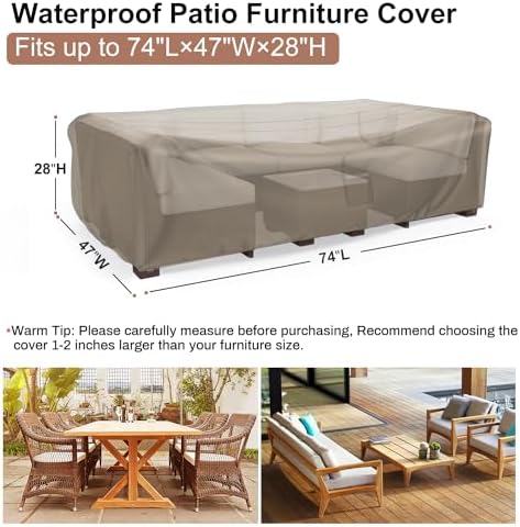 Mrrihand Outdoor Patio Furniture Covers Waterproof 74"Lx47"Wx28"H Brown - Image 2