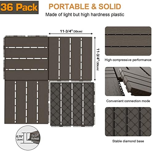 Goovilla Plastic Interlocking Deck Tiles, 36 Pack, Dark Coffee - Image 3