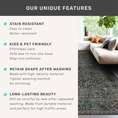 Dark Green Washable 3x12 Extra Long Runner Rug - Image 6