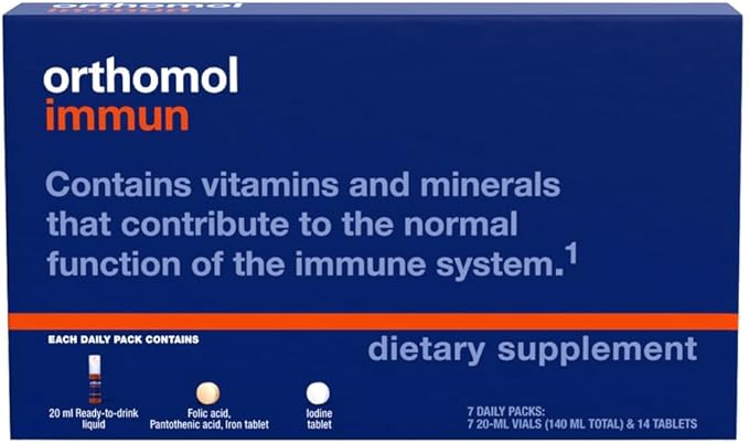 Orthomol Immun Vial, Immune Support Liquid Supplement, 7-Day Supply, Vitamins A, B, C, D, E, Zinc, Iodine