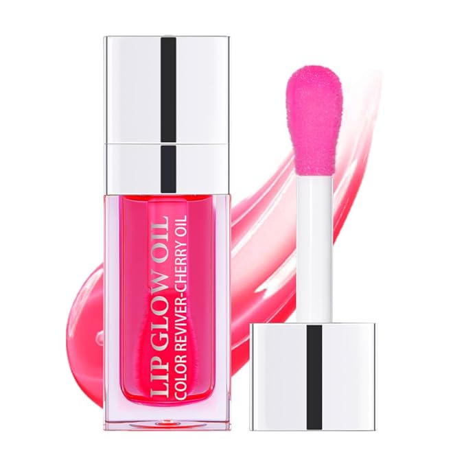 Plumping Lip Oil, Long Lasting Hydrating Gloss Tinted Balm Non-sticky Revitalizing, Tinting Care Oil for Dry (CHERRY)