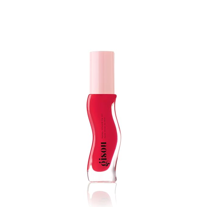 Gisou Honey Infused Hydrating Lip Oil, Nourishing Lip Moisturizer for Dry Lips, High Shine, Smooth Finish, Sheer Pinky Red Shade, Juicy Strawberry Scent, Strawberry Sorbet, 8ml