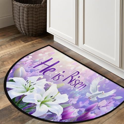 Easter White Lily He is Risen Half Round Door Mat Indoor Entrance Half Circle - Image 7