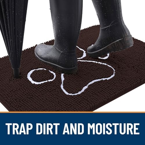 OLANLY Dog Door Mat for Muddy Paws 30x20, Paw Print Design Chenille Mud Mat - Image 2