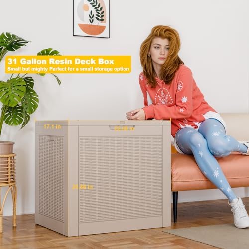 PatioZen 31 Gallon Wicker Pattern Resin Deck Box, Lockable Patio Outdoor - Image 3