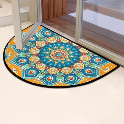 cfpolar Half Round Door Mat Semi Circle Non-Slip Bathroom Floor Rug, Ethnic - Image 6