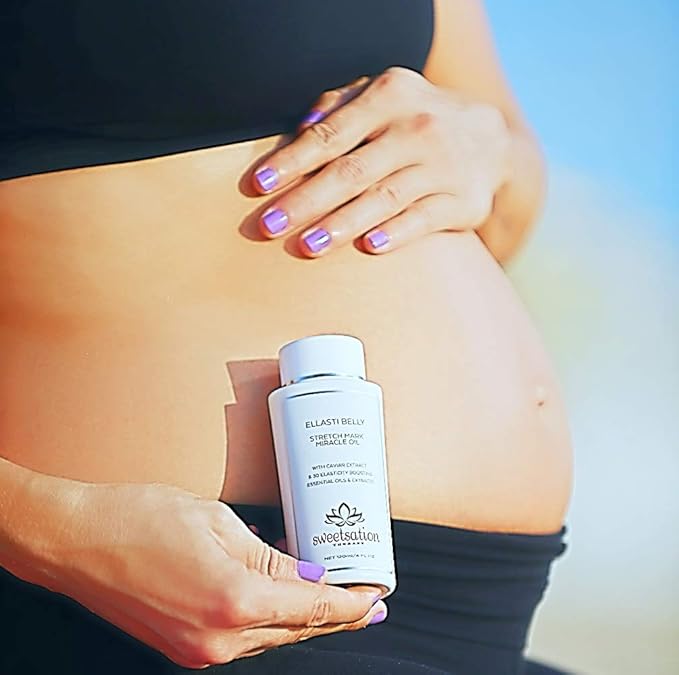 Sweetsation Therapy- Organic EllastiBelly Stretch Mark Miracle Oil, 4oz. Stretch Marks Prevention in Pregnancy With Omega 3,6,9, Vitamins,Amino Acids, 30+ Extracts to Boost Elasticity