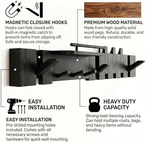 Mid Century Modern Walnut Foldable Entryway Wall Coat Hanger Hook - Image 4