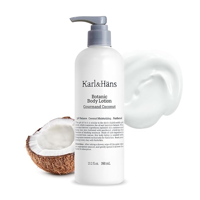 Karl&Hans Botanic Vegan Body Lotion Gourmand Coconut, Long-lasting Hydration with Soothing Coconut Fragrance - For Hands and Body, 13.2 fl oz
