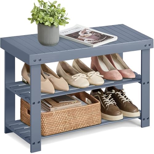 SONGMICS Shoe Rack Bench, 3-Tier Bamboo Entryway Bench, 27.6 Inches Width by SONGMICSbySONGMICSHOME