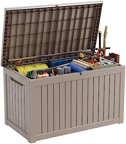 PatioZen 281 Gallon Large Resin Deck Box, Lockable Outdoor Storage Box by OutdoorLivingPerfected