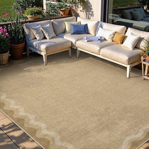 LIVEBOX Scalloped Washable 8x10 Outdoor Rug, Easy Jute Tan Rug - Image 2