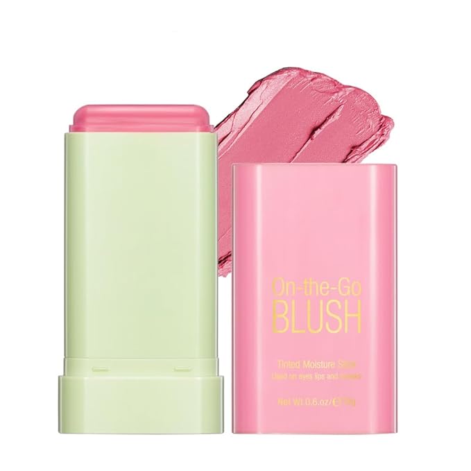 Soft Creamy Blush Stick,On-the-Go Blush,2-in-1 Cheek and Lip Tint,Waterproof Hydrating Solid Natural Moisture Smooth Blendable Matte Finish Face Blush Makeup,01 shy pink