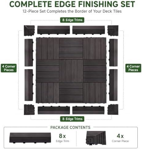 Ripeng 12 Pack Black Wood Deck Tile Edge Trim Set 8 Straight 4 Corner Edge - Image 6
