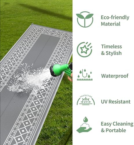 GENIMO Outdoor Rug, Waterproof Plastic Runner Rugs, 2.5'x8' Grey White - Image 6