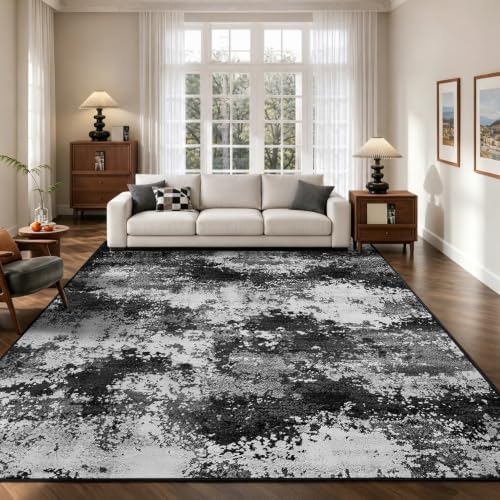 Washable Rug 9x12 Area Rugs for Living Room Bedroom Carpet Black - Image 4