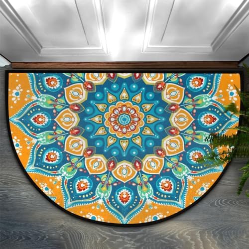 cfpolar Half Round Door Mat Semi Circle Non-Slip Bathroom Floor Rug, Ethnic by cfpolar
