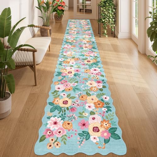 DUKINO 2x12 Washable Runner Rug, Floral Long Runner Rug by DUKINO