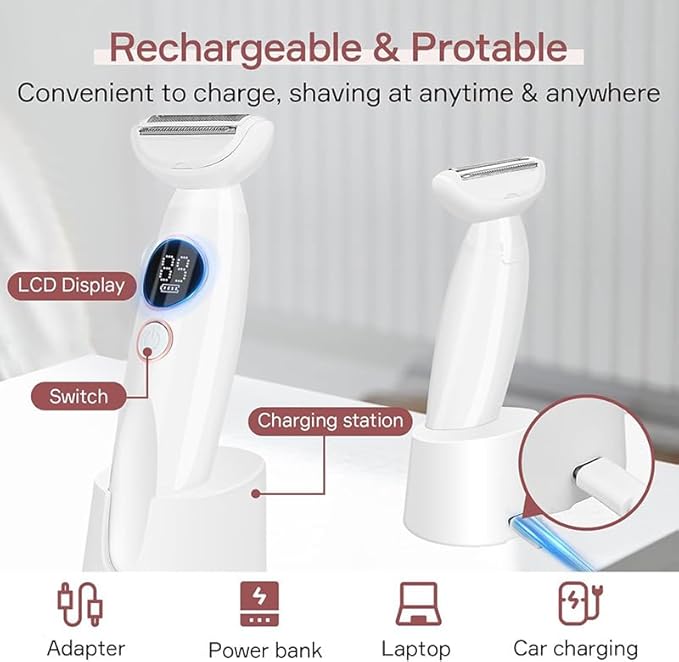 Bikini Trimmer for Women, 5 in 1 Electric Razors for Women - Rechargeable Electric Shaver - IPX7 Waterproof Bikini Trimmer for Underarm Leg Arm Body