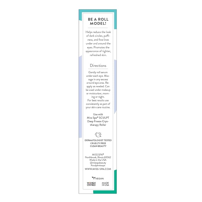 Miss Spa Eye Serum 5-in-1 Roll On Under Eye Cream, Helps De-puff and Brighten Under and Around Eyes, Anti-Aging Under Eye Roller Helps with Fine Lines and Dark Circles, Vitamin B3, Eye Bag Remover