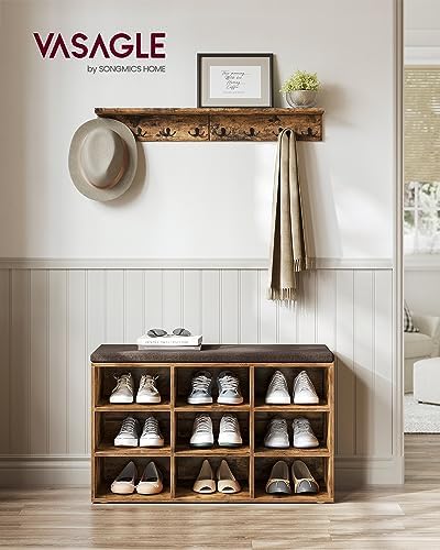 VASAGLE Shoe Bench with Cushion, 9 Compartments, 11.9 x 30.9 x 18.9 Inche - Image 2