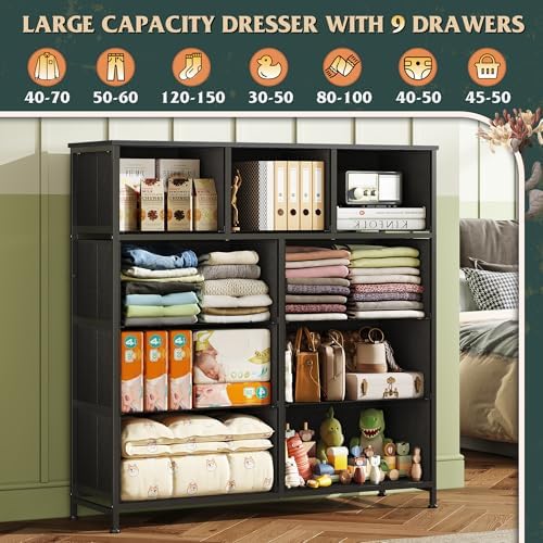 WLIVE Tall Dresser for Bedroom, 9 Drawer Chest of Drawers, Vintage Green - Image 4