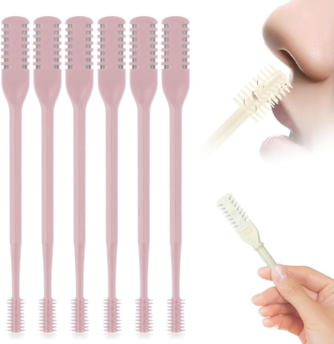 Nasal Hair Cutter, 2025 Upgraded Double Sided Noses Hairs Knife, 360° Rotating Portable Manual Nose Hair Trimmer, Noses Hairs Remover for Women Men Travel Essentials (Pink, 6 Pcs)