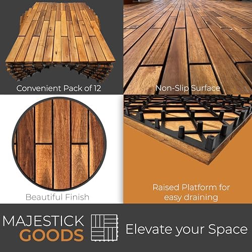 Majestick Goods 12-Pack Longboard Acacia Wood Interlocking Deck Tiles - Image 3