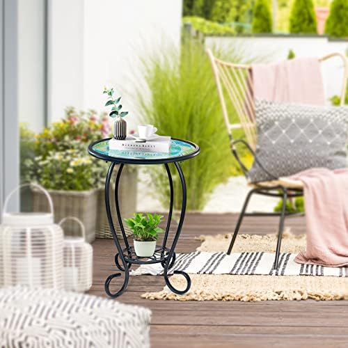 LIFFY Mosaic Outdoor Side Table, Small Bistro Coffee Table - Image 2