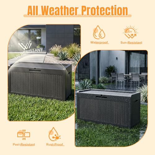 Outdoor Storage Box, 100 Gallon Waterproof Resin Patio Deck Box - Image 2