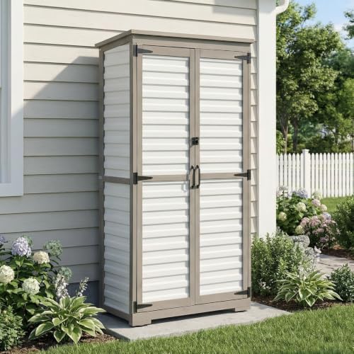 Outdoor Storage Cabinet, Wood & Plastic Garden Shed by PETSCOSSET