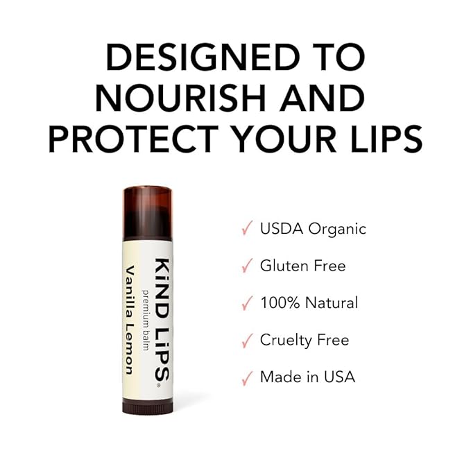 Kind Lips Lip Balm - Nourishing & Moisturizing Lip Care for Dry Lips with Shea Butter, Beeswax & Vitamin E | Vanilla Lemon Flavor | 0.15 Oz (Single Tube)
