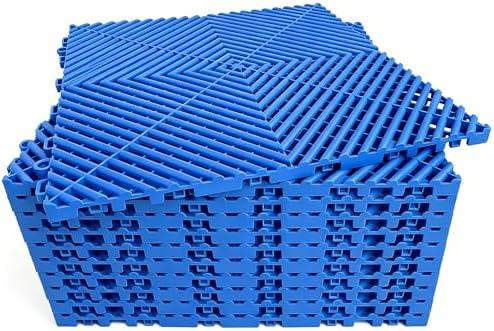 Interlocking Garage Floor Tiles, Rigid Drainage 16"x16" Blue 24-Pack by HTWELL