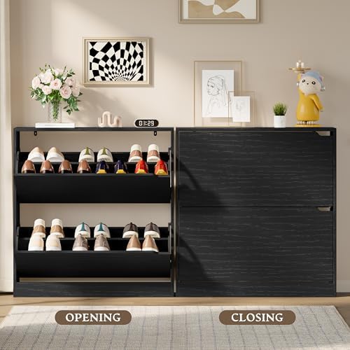 BORNOON Shoe Cabinet with 2 Flip Drawers, Slim Narrow Shoe Storage Cabinet - Image 5