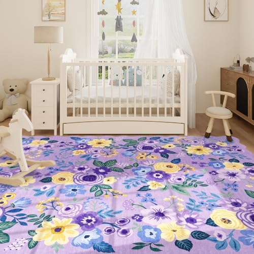 DUKINO 8x10 Area Rug for Living Room, Floral Washable Rug Non Slip - Image 5