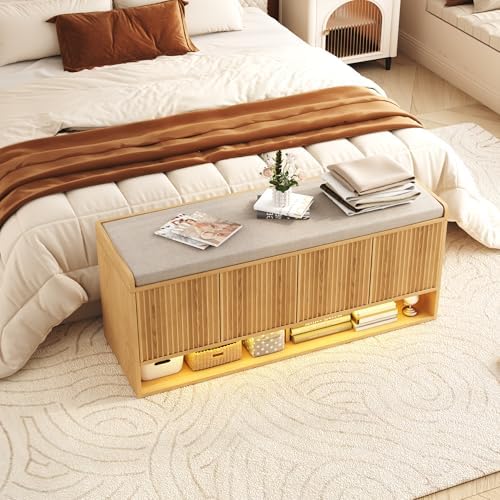 HOMEFORT 47.2" Fluted Shoe Storage Bench, Entryway Bench - Image 5