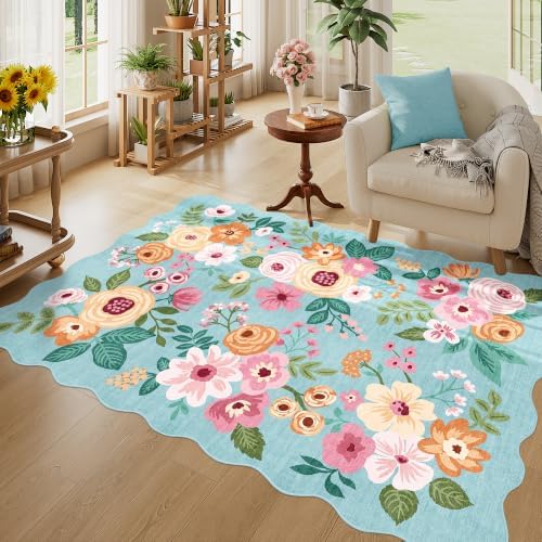 DUKINO 4x6 Area Rug, Non Slip Floral Washable Rug - Image 3