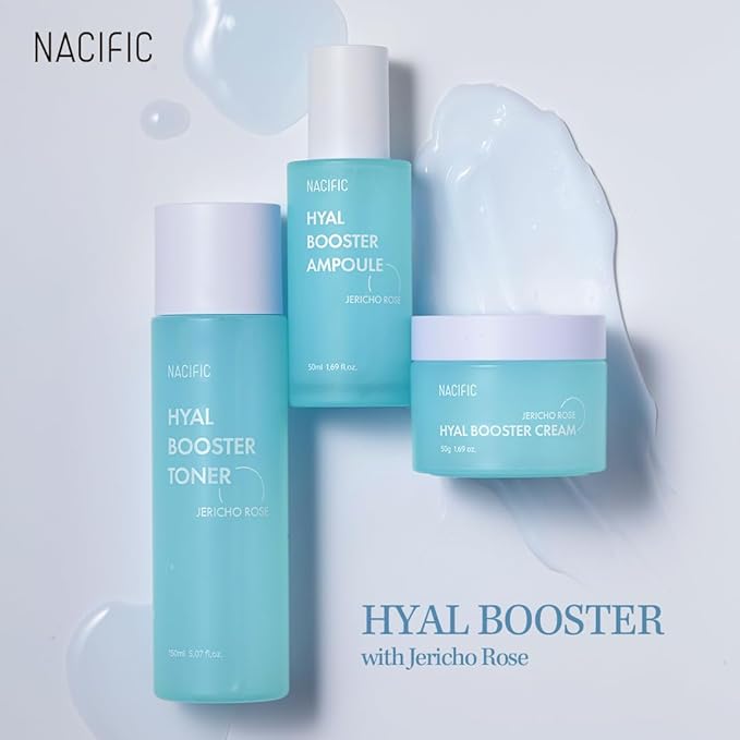 NACIFIC Hyal Booster Hydrating Set Toner 150ml 5.07fl.oz, Ampoule 50ml 1.69fl.oz, Cream 50ml 1.69fl.oz Hyaluronic Acid hydration and calming, ph5.5, Sensitive Skin