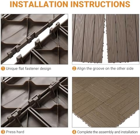 27 PCS Interlocking Deck Tiles, 12x12 PE Plastic Patio Flooring, Outdoor & - Image 5