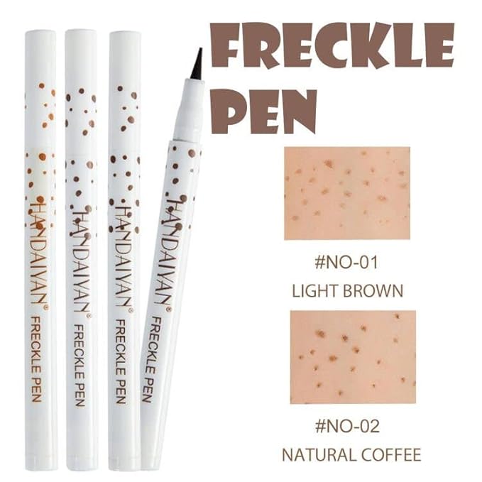 Freckle Pen 2 Colors, Natural Lifelike Freckle Makeup Pen Magic Freckle Color,Waterproof Longlasting Soft Dot Sopt Pen,for Natural Effortless Sunkissed Makeup-Light Brown&Natural Coffee