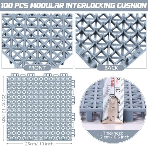 Huwena 100 Pack Drainage Mats Interlocking Tiles 10" x 10" Rubber Floor Tiles - Image 2