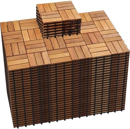 PrimeZone 162 PCS Solid Acacia Wood Interlocking Patio Deck Tiles Outdoor by PrimeZone