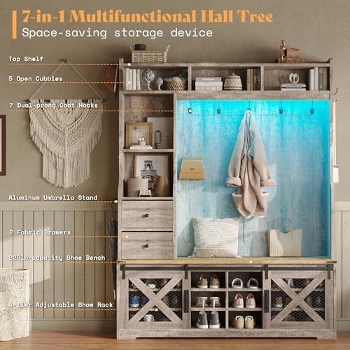 AMERLIFE 75" 7-in-1 Farmhouse Hall Tree - Image 3