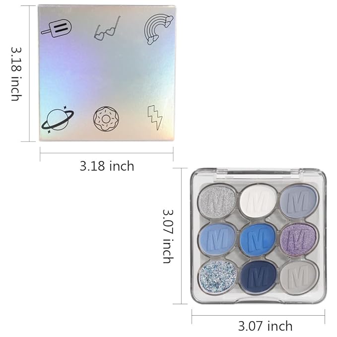 9 Colors Blue Silver Matte Shimmer Eyeshadow Palette for Eye Makeup,High Pigmented White Gray Eye Shadow Primers Powder Palet de sombras de ojos