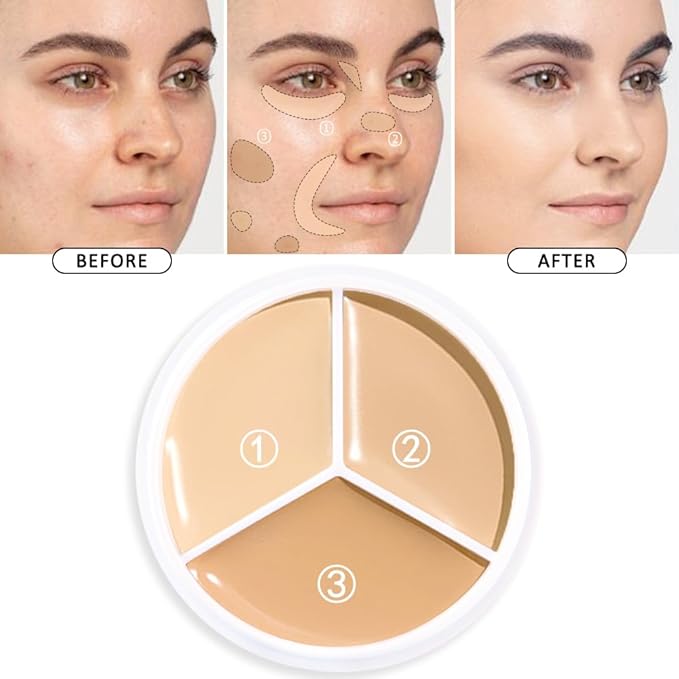 Kaely 2Pcs Tri Color Concealer Pot,Color Correcting Concealer for Dark Circles Spots,Cream Concealer Full Coverage,Foundation Contour Makeup Palettes,under Eye Brightener corrector de ojeras,01