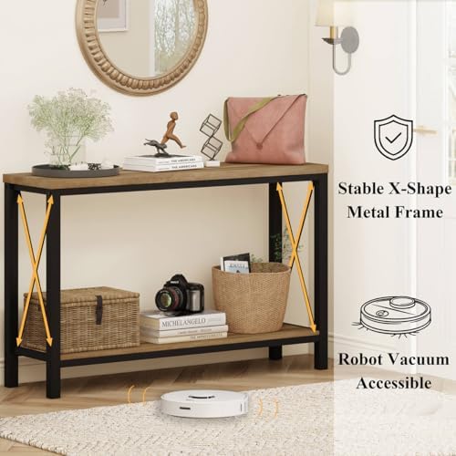 BON AUGURE Sofa Table Behind Couch, 47In Narrow Console Table, Vintage Oak - Image 3