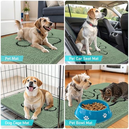 OLANLY Dog Door Mat for Muddy Paws 36x24, Paw Print Design Chenille Mud Mat - Image 7