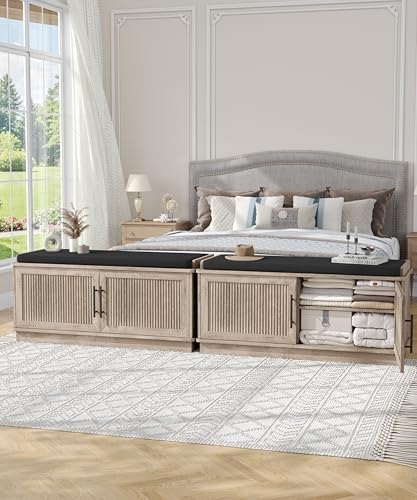 Akxomel 39.4" Fluted Shoe Storage Bench 2 Doors Wooden Entryway Bench Grey - Image 2