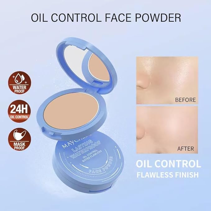 Oil Control Face Pressed Powder,Matte Smooth,Waterproof Long-Lasting Setting Powder, Perfect Lightweight Facial Makeup For Soft Focus Finish,Minimizes Fine Lines And Pores,0.35Oz (PURE BEIGE)